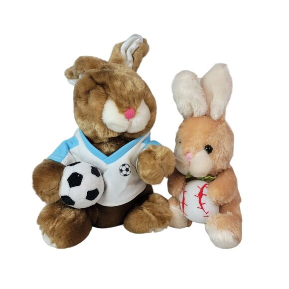 Dan Dee Sports Bunny Rabbit Plush Spring Soccer Ball Baseball Easter Lot of 2 - Picture 1 of 14